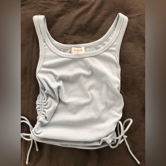 Tops - rumor baby blue tank ribbed cropped tank top with tie-sides
